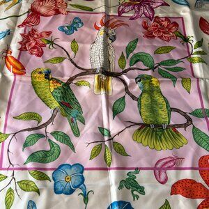 Parrots and flowers 33 1/2 in x 33 1/2 in